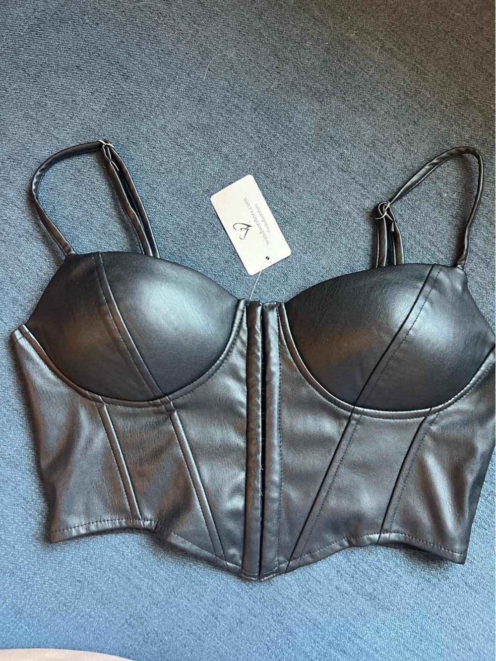 Black Faux Leather Bustier Top